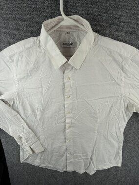 Balmain Men Button Up Long Sleeve Shirt Cotton 2XL White Check Cotton Woven